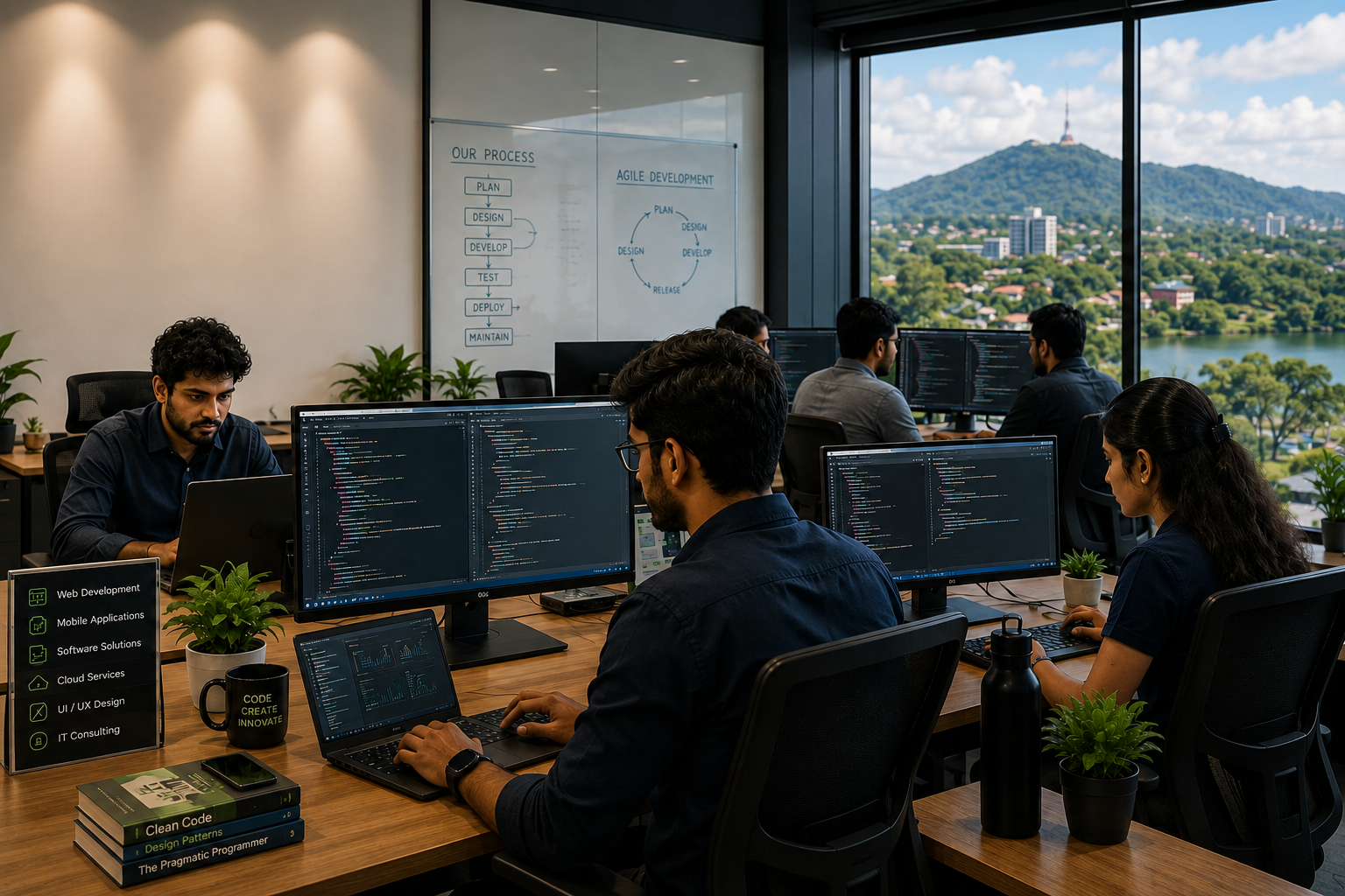 Software development team at work
